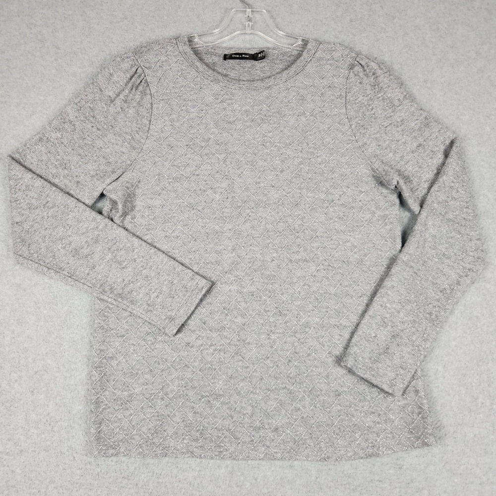 Doe & Rae Shirt Top Womens‎ Medium Gray Metallic Stretchy Textured Long Sleeve